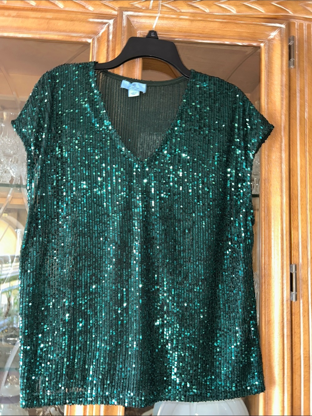 CeCe Teal Green Metallic Ribbed Top